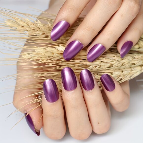 24pcs Chic Purple Press-On Nails - Medium Oval, Glossy Finish - Picture 1 of 5